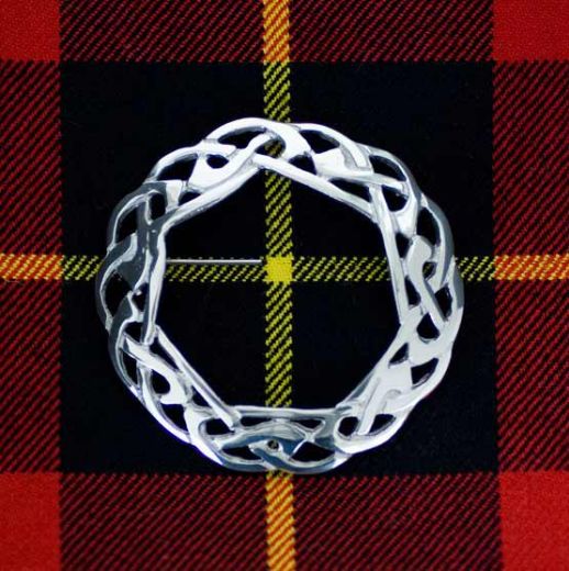 Celtic Weave Interlace Pewter Tartan Sash Brooch | Scots Connection